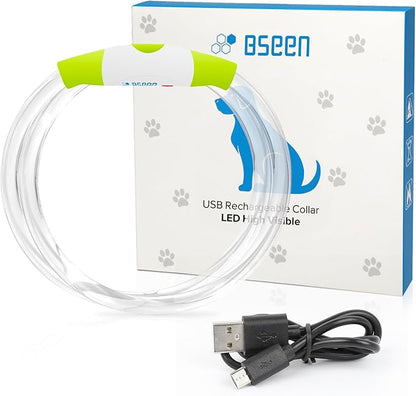Led Dog Collar, BSEEN USB Rechargeable Flash Dog Necklace Light, Pet Safety Collar Makes Your Beloved Dogs Be Seen at Night for Small Medium Large Dogs(Green)