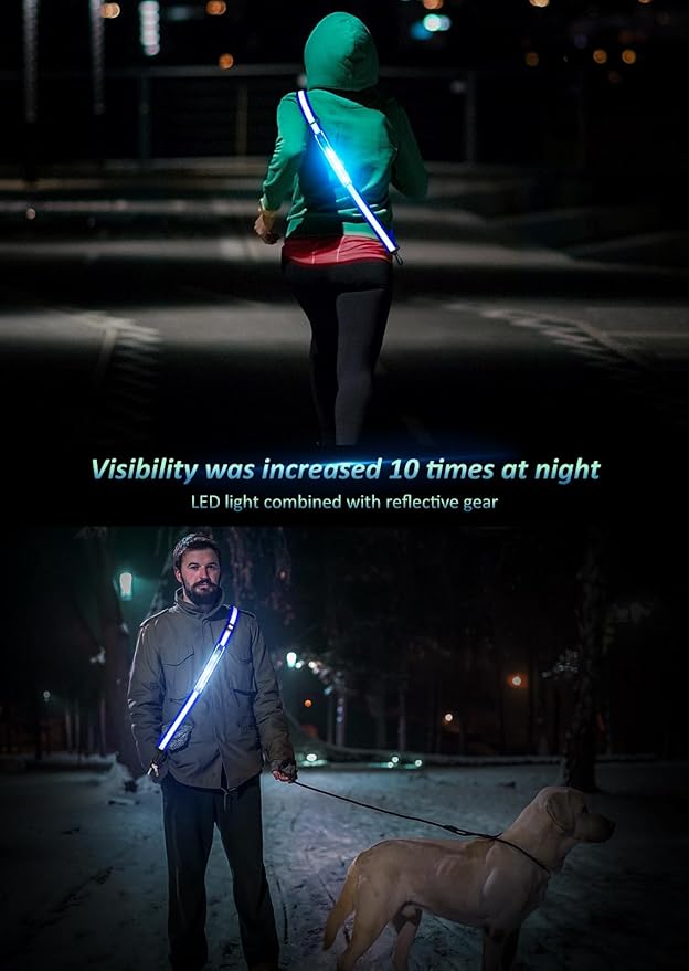 LED Reflective Belt Sash Walking Gear,Safety Lights for Walkers at Night,High Visibility Safety Rechargeable Reflective Running Gear for Men Women Kids Night Dog Walking Gear