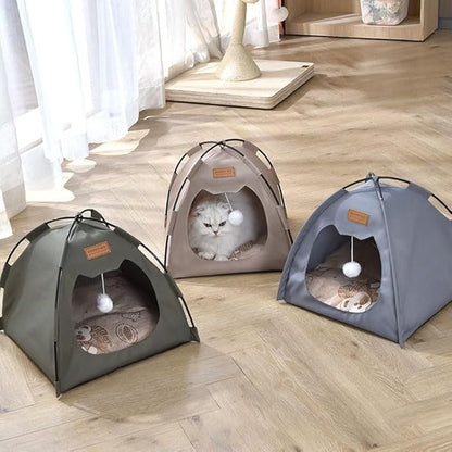 Cute Cat Teepee Cave, Cat Tent Foldable Indoor Outdoor with Thick Mat,Puppy Bed Tent,Bunny Pet Tent Teepee,Portable Dog House Teepee Tent, Cat Bed,Dog Bed Tent,Puppy Bunny,Pet Tent Teepee (S, M)