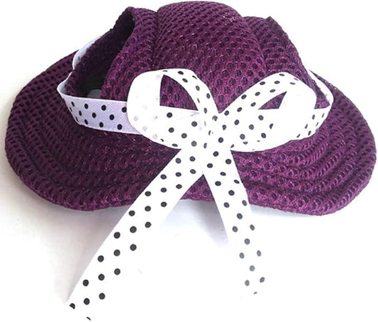 Round Brim Princess Hat Visor Hat Pet Dog Mesh Porous Sun Hat with Ear Holes for Small, Extra Small Dog Teddy, Pug, Chihuahua, Shih Tzu, Yorkshire Terriers, Papillon Purple M