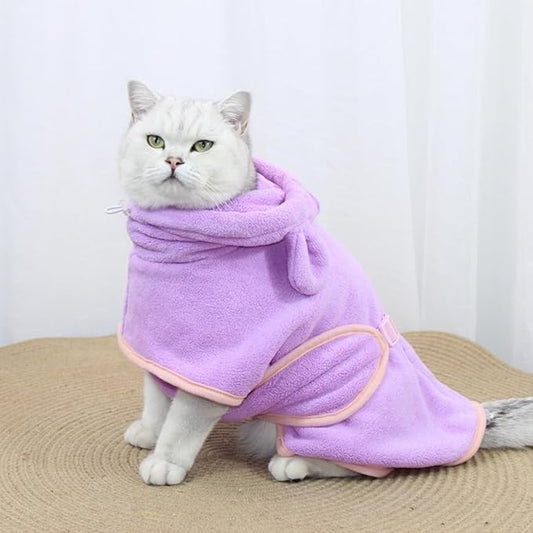 Dog Drying Coat with Hood, Adjustable Soft Wrap Bathrobe with Buckle, Super Absorbent Fast Drying Tower for Small, Medium, Large Dog Cats (X-Large, Purple)