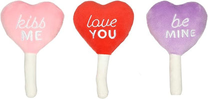 Pearhead Valentine’s Day Plush Squeaky Dog Toys – Candy Popsicle Dog Toy Set, Soft Chew Interactive Toys for Dogs, Set of 3