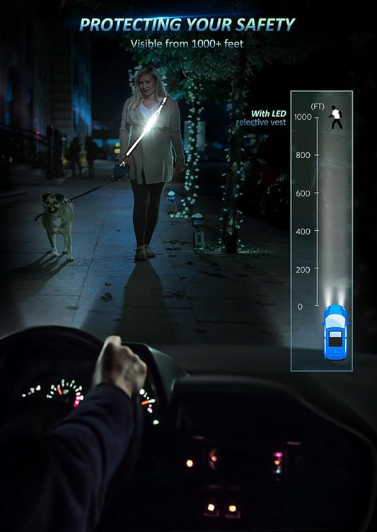 LED Reflective Belt Sash Walking Gear,Safety Lights for Walkers at Night,High Visibility Safety Rechargeable Reflective Running Gear for Men Women Kids Night Dog Walking Gear