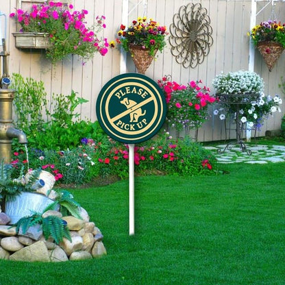 Uptell Metal Round Please Pick Up Yard Sign 9.2x9.2 Inch Classic Outdoor Lawn Decorations, Protect Your Grass & Property,With Stake 12.8"