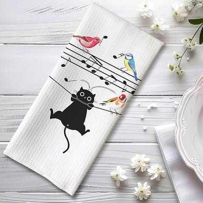 Cat Kitchen Towels - Quick-Dry Kitchen Hand Towels Decorative Art, Decorative Dish Towel for Whimsical Pet Moms | Melodic Mischief Hand Cloth & Humorous Home Accent, Playful Encounter Cat Lady Gifts