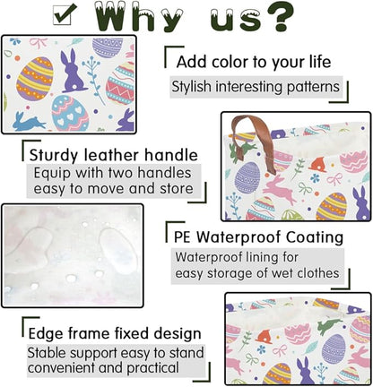 FXOLCSHE Rectangular Easter basket,Nursery Hamper,Collapsible waterproof baby toy storage box for Kids,Toy Organizer,Home Decor,Gift Baskets(Cute egg)