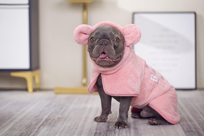 Pawyee Super Soft Fast-Drying Dog Towel Set for Cold Weather, Beach, Pool - Adjustable Microfiber Bath Robe with Drying Gloves for Cats and Dogs (M, Blue Dino)
