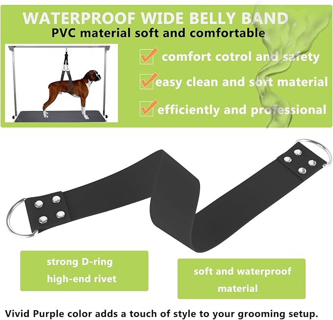 Pet Dog Grooming Belly Strap – 2 Inch Wide Waterproof Strong PVC Support Band, Grooming Loop Restraint for Pet Bathing & Grooming (Black-Short)