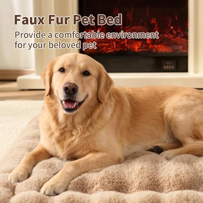 Large Dog Bed Mat, Extra Large Plush Faux Fur Washable Pet Bed for Large Dogs, Non-Slip Fluffy Dog Mat – Machine Washable XL Dog Sleeping Pad for Large Breeds, 35 x 27 Inch Coffee