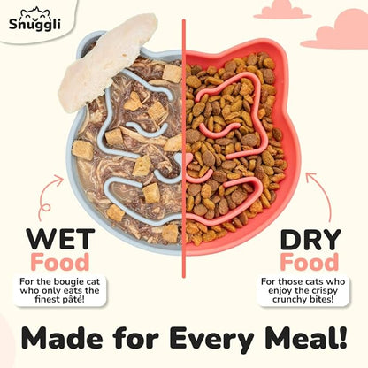 Snuggli Slow Feeder Cat Bowl | Cat Puzzle Feeder for Slow Eating, Mental Enrichment, Digestion, & Bloat Relief | Non-Slip Silicone, Dishwasher Safe, 1 Cup (Coral)