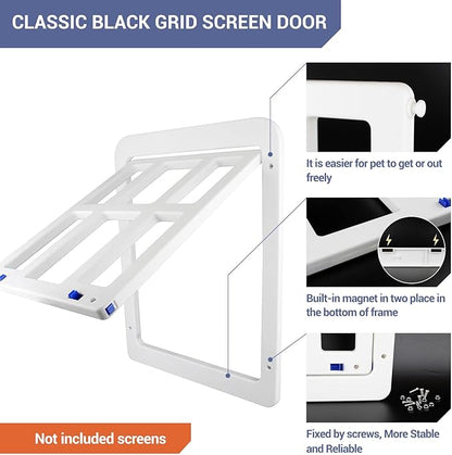 LESYPET Cat Screen Door, Inside Flap 10.3 x 8.3 Inches, Magnetic Self Closing, Cat Door for Screen Doors Sliding Doors, Flap Lockable, White