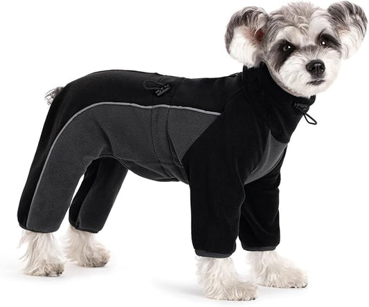 Fleece Dog Coat for Small Medium Dog,Pullover Pajamas Jumpsuit Bodysuit Puppy Coats with Legs, Pet Windproof Warm Cold Weather Jacket Full Body Vest Cozy Snowsuit Outfit Clothes (Black, XL)