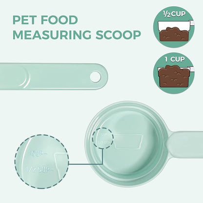 Melamine Dog Food Scoop - 1 Cup Pet Measuring Cup, Comfortable Long Handle Scoop for Dog, Cat, Ferret and Rabbit Food, Dishwasher Safe (Light Green)