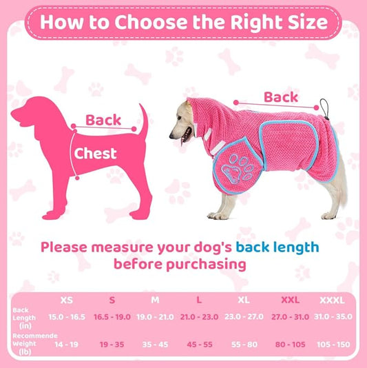 SlowTon Dog Bathrobe Towel - Super Absorbent Microfiber Pet Quick Drying Towel, Wearable Soft Bath Robes for After Bath Shower Swim Wet Walk, Adjustable for Small Middle Large Dogs (FU, M)