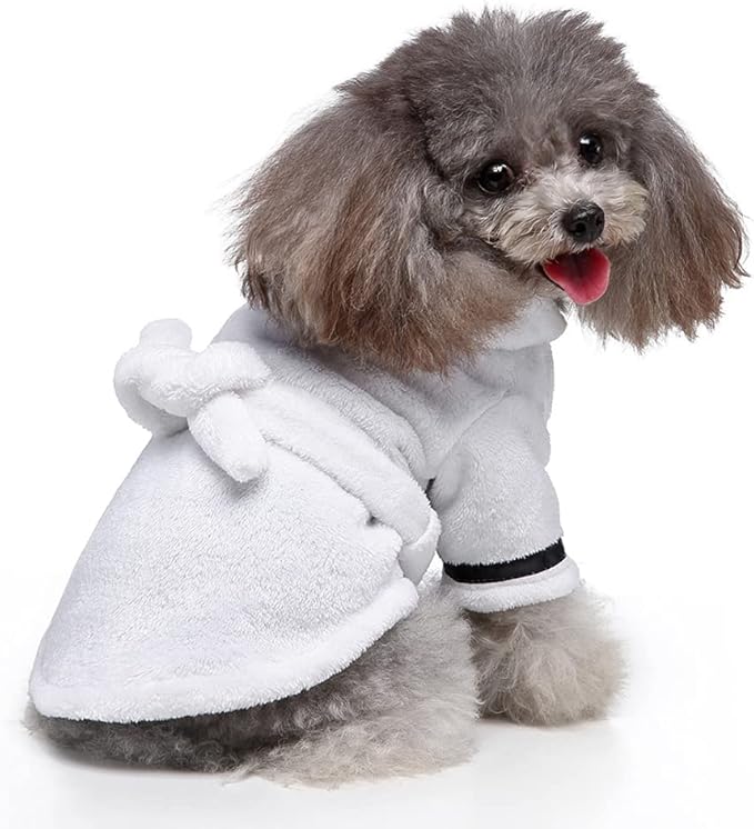 Dog Drying Robe Coat Super Absorbent Soft, Fast Drying Pet Dog Bathrobe Towel with Adjustable Waistbelt
