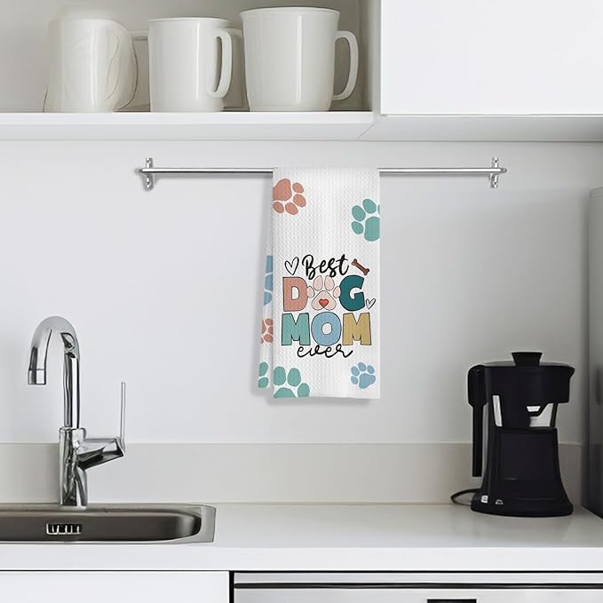 Dog Mom Gifts Kitchen Towels, Dog Lovers Owners Gifts for Women, Colorful Dogs Paws Hand Towels for Bathroom, 16x24 Inches