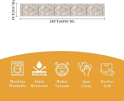 Washable 3x20 Extra Long Runners: Oriental Non-Slip Hallway Runner Rugs for Kitchen Dining Room Indoor Farmhouse Thin Entryway Mat Stain Resistant Soft Carpet for Living Room Bedroom (Beige,3x20)