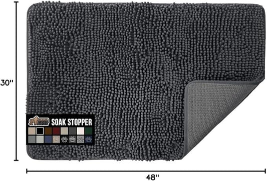 GORILLA GRIP SoakSTOPPER Dog Door Mat, 48x30 Machine Washable Rug Absorbent Doormat Captures Moisture Mud Dirt, Quick Dry Soft Chenille Entryway Rugs Indoor Entrance Mats for Dog Paws, Charcoal