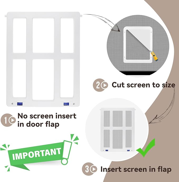 Dog Screen Door for Sliding Screen Door Pet Screen Door with Flap Lockable Suitable for Dog and Cat-White