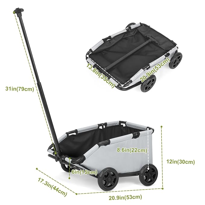 Mini Dog Strollers for Mini Pets, Foldable Multifunctional Shopping Carts with Extendable Pull Handle, Doggie Wagon Built-in Cushion and Safety Rope with Storage Bag (Light Grey)