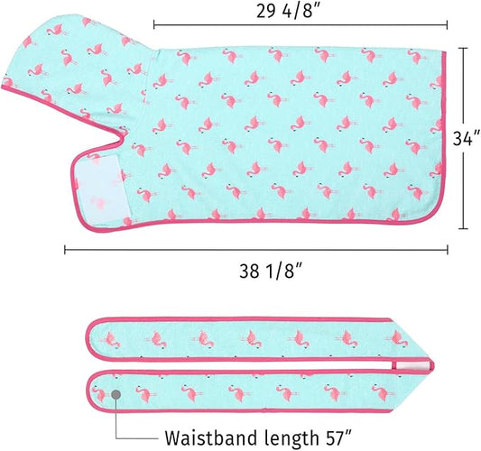 HDE Dog Bathrobe Super Absorbent Quick Drying Puppy Towel Wrap Coat Adjustable After Bath Robes with Hood for Dog Sizes S-XXL Flamingos XXL