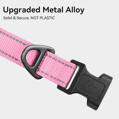 Joytale Reflective Dog Collar, Soft Neoprene Padded, Metal D-Ring, Nylon Pet Collar Adjustable for Extra Large Dogs, Pink, XL