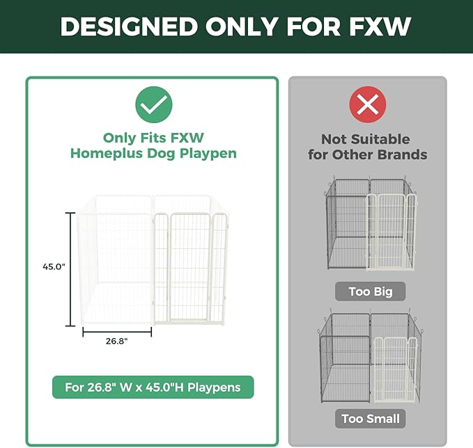 FXW Homeplus Unleashed Dog Playpen Designed for Indoor Use, 1 Add-on Gate, 45" Height for Large Dogs, White│Patented