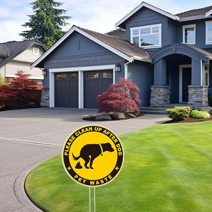 DorDor & GorGor 2-Pack Clean Up After Your Dog Yard Sign | No Pooping Yard Signs | with Stakes, White Board, Round, Diameter 10 inch, 4mm Corrugated Plastic | Double Side Print
