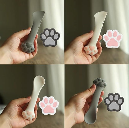 2 Pack Dog Cat Food Spoon Spatula, Cute Paw Pet Can Opener Mixing Spoons for Dog Cat Wet Food, Small Silicone Spatula Cat Treat Spoon Pet Cannd Food Scoop for Dog Cat, Grey