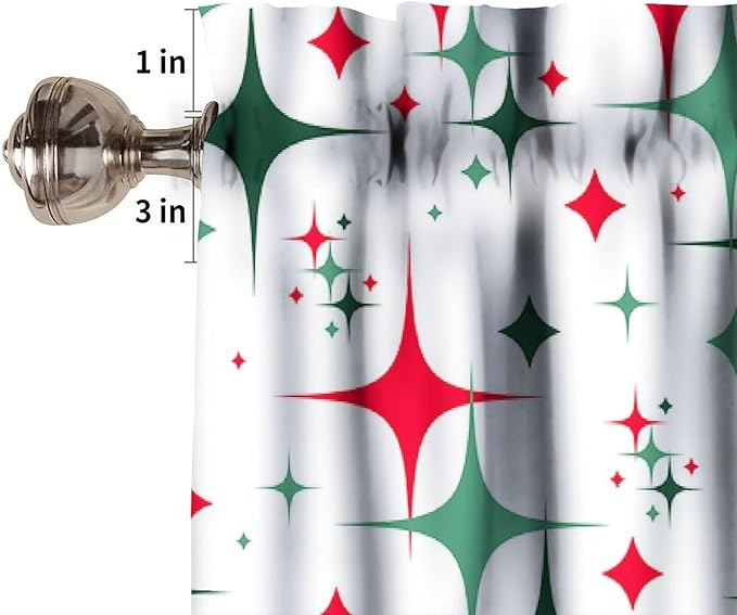 Mid Century Curtain Valance, 1950S 60S Christmas Design Retro Abstract Geometric Vintage Classic Window Valance Curtains for Farmhouse Bedroom Living Room Kitchen 54x18inch