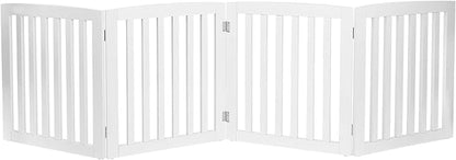 ZENY 24 Inch Pet Dog Gate, Foldable Freestanding Dog Door 4 Panel, White Wooden Z Shape Step Over Pet Fence for Entryway, Stairs, Doorway, White