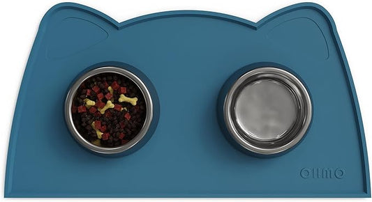 OHMO - Cat Food Mat, Silicone Pet Feeding Mat for Floor Non-Skid Waterproof Dog Water Bowl Tray, Easy to Clean Pet Placemat (Teal, 18 * 9.8'')