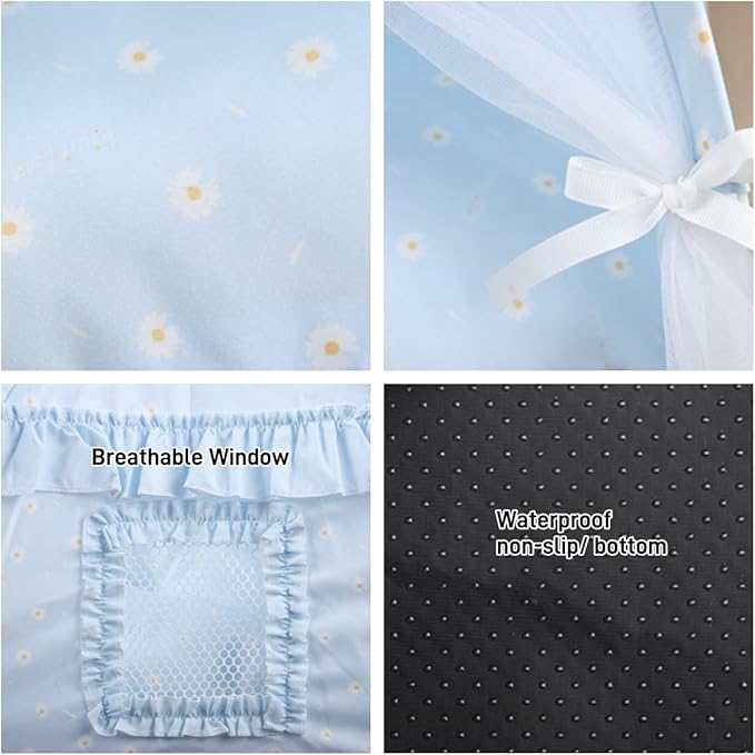 Selena Cat Bed Tents Dog House Indoor Outdoor Lace Mesh Breathable Windows Door Curtains Removable Portable Nest Teepe House (Small,Blue)