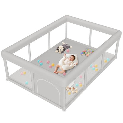 Baby Playpen Extra Large Play Yard 74" x 50" Playpen for Babies and Toddlers with Anti-Slip Suckers and Zipper Gate, Safety Baby Activity Center for Indoor & Outdoor
