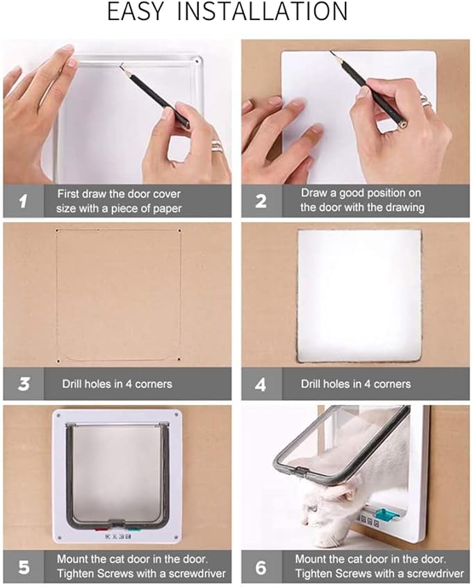 Medium Cat Door Interior Door Pet Door for Cat Exterior Door 4 Modes Locking Suitable for Window and Wall (White)