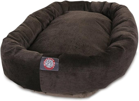 Majestic Pet 32 Inch Micro Velvet Calming Dog Bed Washable – Cozy Soft Round Dog Bed with Spine for Head Support - Fluffy Donut Puppy Mat 32x23x7 (inch) Medium - Storm