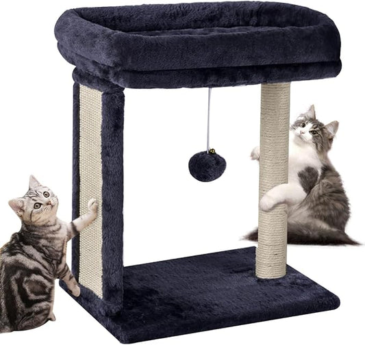 SYANDLVY Samll Cat Tree with Scratching Board, Scratching Post with Perch for Indoor Cats, Cat Scratcher with 2 Dangling Balls, Great for Kittens