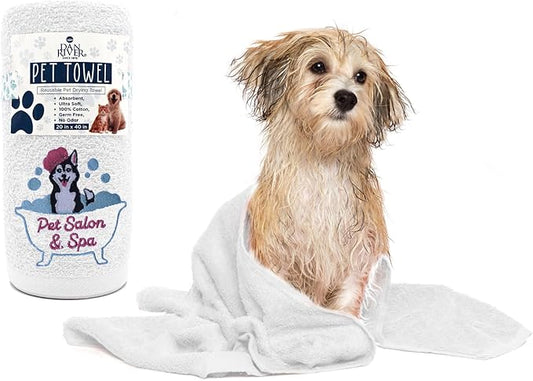 DAN RIVER Dog Towel - Pack of 1, 100% Cotton, 20x40, Ultra Soft 450 GSM, Super Absorbent & Quick Drying Towel for Dogs, Cats, and Other Pets, White Pet.