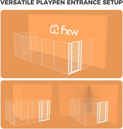 FXW Homeplus Unleashed Dog Playpen Designed for Indoor Use, 1 Add-on Gate, 45" Height for Large Dogs, White│Patented