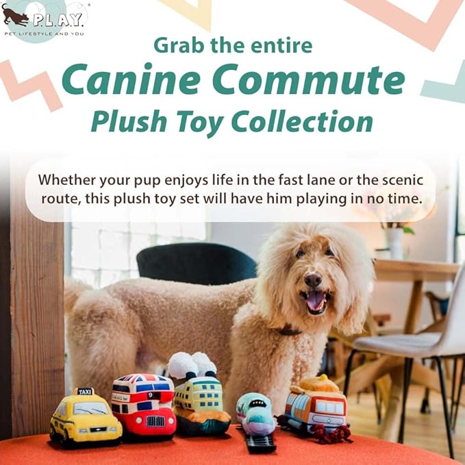P.L.A.Y. Cute Plush Dog Toys - Canine Commute, Travel Themed Durable Squeaker Chew Toy, Great for Puppies & All Size Dogs - Machine Washable, Recycled Materials (San Pup-cisco Cable Car)
