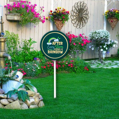 Uptell Metal Round After Every Storm Comes A Rainbow Inspiration Word Yard Sign 9.2x9.2 Inch Classic Outdoor Lawn Decorations, Protect Your Grass & Property,With Stake 12.8"