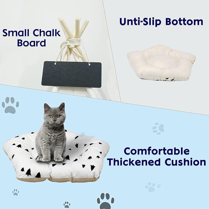 Luxury Pet Teepee Tent for Dogs, Cats & Rabbits Washable Pet House with Removable Cushion & Interactive Blackboard for Puppy Indoor Dog Cat Bed