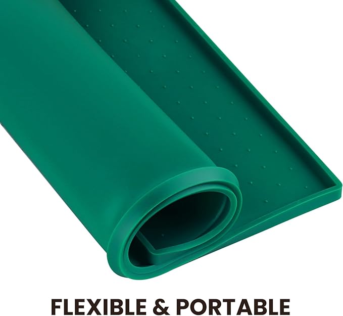 VIVAGLORY Dog Bowl Mat Grippymat Pet Food Mat, Waterproof Washable Nonslip Silicone for Pet & Cat, Food and Water Placemat with Lip & Raised Edges for Indoor Floor, L, Deep Green