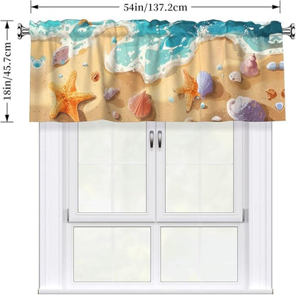 Beach Starfish Curtain Valance Short Rod Pocket Window Treatment for Living Room Bedroom Kitchen Bathroom 1 Panel 54" W x 18" L