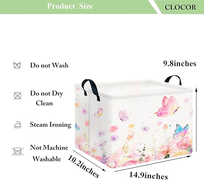 CLOCOR Rectangular Storage Basket,Collapsible Cute Pattern Storage Bin,Waterproof Books Box with Handles,Gift Basket(Golden Butterfly)