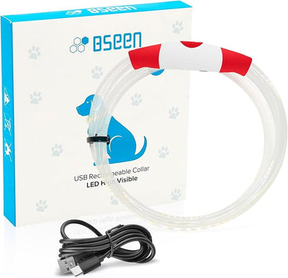 BSEEN Light Up Dog Collar - Type-C Rechargeable LED Dog Collar - 360° Glow in The Dark Pet Collar for Small Medium Large Dogs, TPU Cuttable Puppy Collar Safety Dog Lights for Night Walking (Red 70cm)