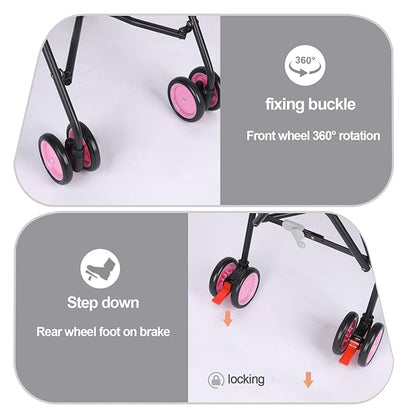 Umbrella Dog Stroller, Foldable Pet Stroller for Small Dogs Cats, 4 Wheels Pet Strolling Cart with Carrying Strap and Cup Holder, Breathable and Visible Mesh, Dog Poop Bags & Dispenser (Pink)