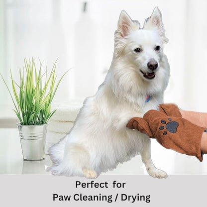 Penny & Niko Microfiber Pet Towel Mitts - Paw Cleaning and Drying Mitts/Gloves for Dogs and Cats (Brown, Standard - 4 Pack)