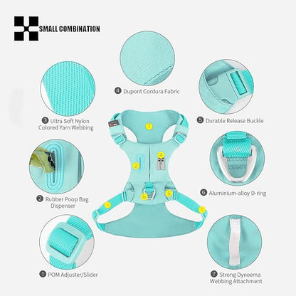 Cordura Durable Dog Harness, Reflective No-Pull Pet Vest Harness for Small Medium Dogs, Adjustable Lightweight Breathable Dog Harness for Walking Hiking Outdoor (Aqua Green, L)