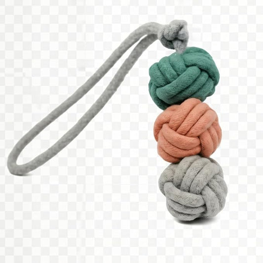 Rope Ball Dog Toy, Ice Cream Scoops - Eco Cotton Dog Rope Ball Dog Tug Toy with Fetch Toy Loop Handle - Natural, Non-Toxic Dyes, Tug of War Dog Toy for Small & Medium Dogs